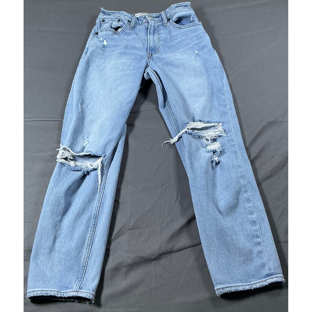 Abercrombie & Fitch Curve Love Mom High Rise Distressed Jeans Light Wash 24 00R